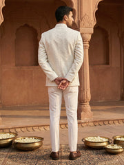 Men Embroidered Cotton Blend Indo-Western Sherwani Set ( 50JIND 133Cream S )