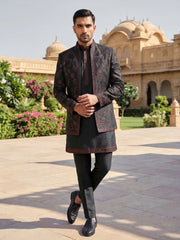 Men Embroidered Cotton Blend Indo-Western Set ( 50JIND 134Black S )
