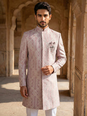 Jacquard Silk Sherwani Set ( 50JIND 135Purple S )