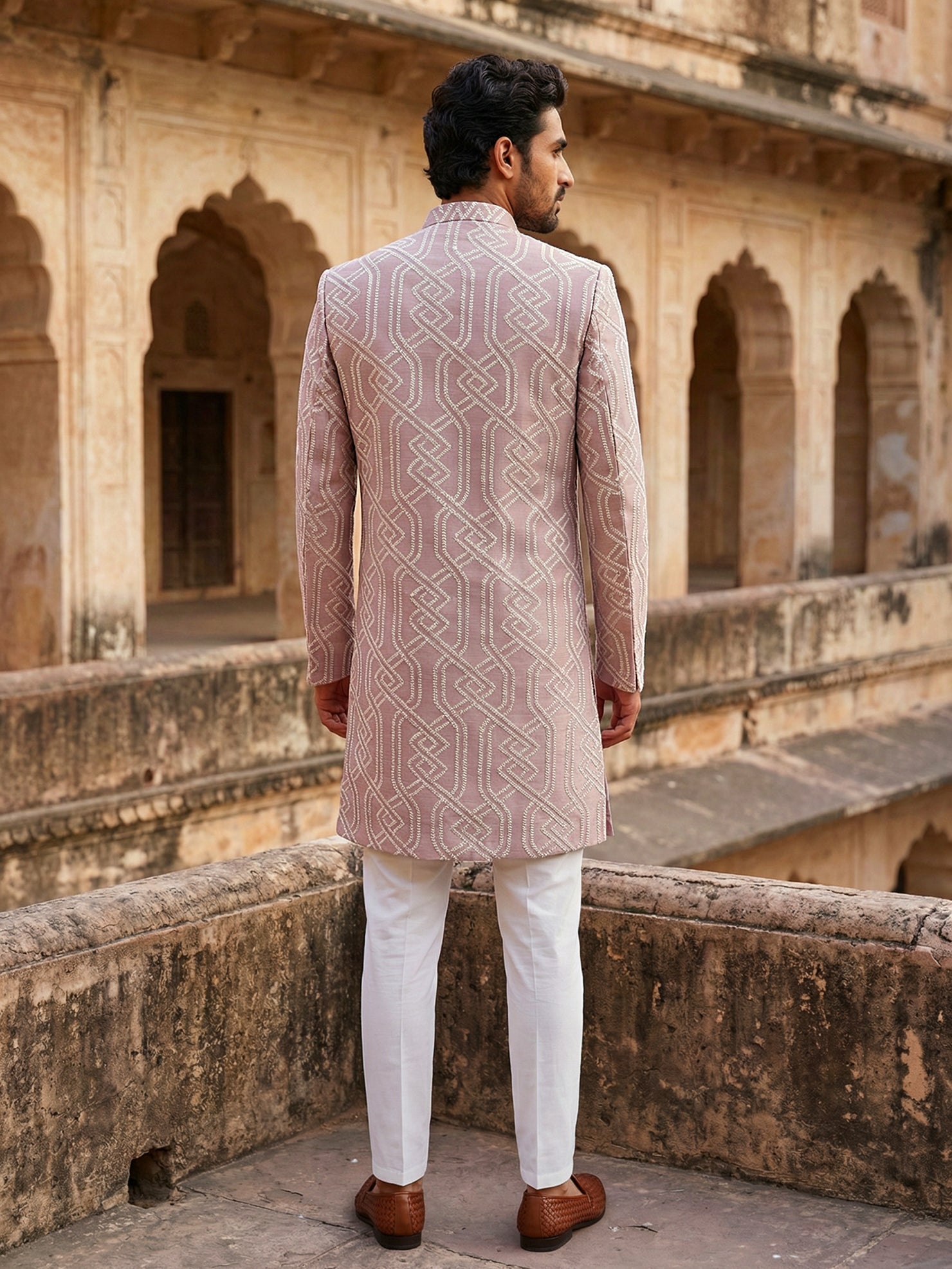 DesiQlo Men Embroidered Indo Western Set - Purple - 50JIND_135Purple_S