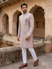 Jacquard Silk Sherwani Set ( 50JIND 135Purple S )