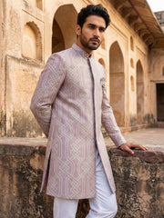 Jacquard Silk Sherwani Set ( 50JIND 135Purple S )