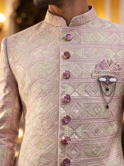 Silk Blend Embroidered Sherwani Set ( 50JIND 136Pink S )