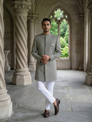 Men Premium Woven Design Sherwani Set ( 50JIND 138Olive S )
