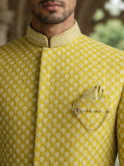 Men Premium Woven Design Sherwani Set ( 50JIND 138Yellow S )