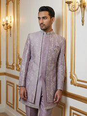 Men Silk Blend Embroidered Sherwani Set ( 50JIND 139Lavender S )