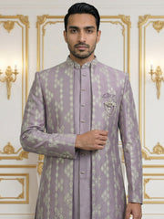 Men Silk Blend Embroidered Sherwani Set ( 50JIND 139Lavender S )