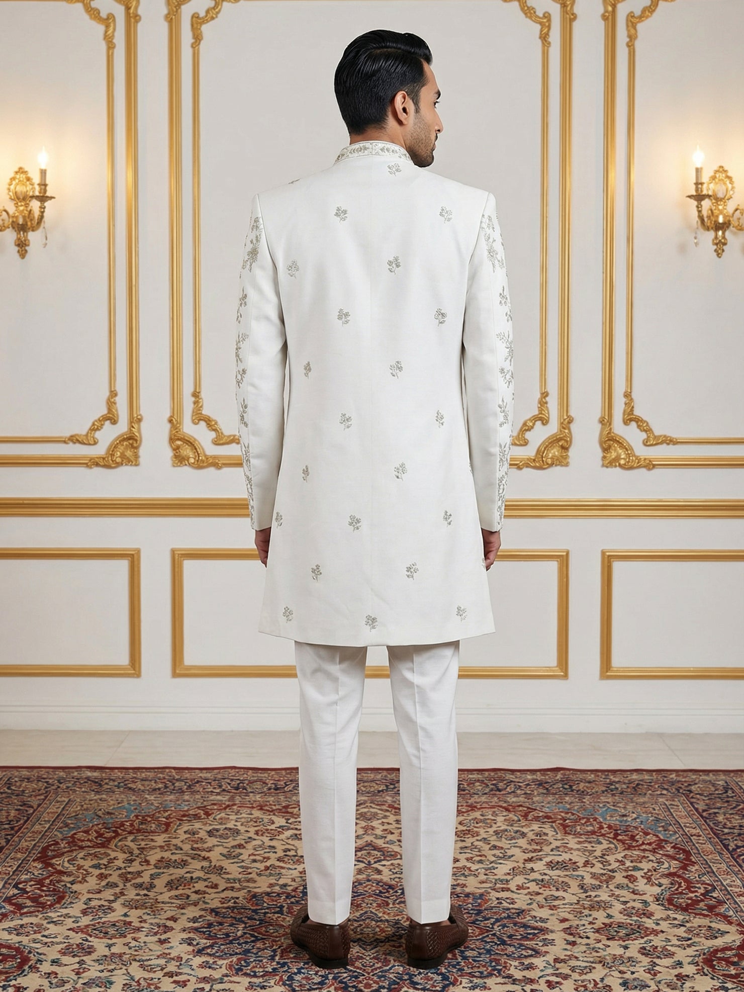 DesiQlo Men Embroidered Indo Western Set - White - 50JIND_140White_S