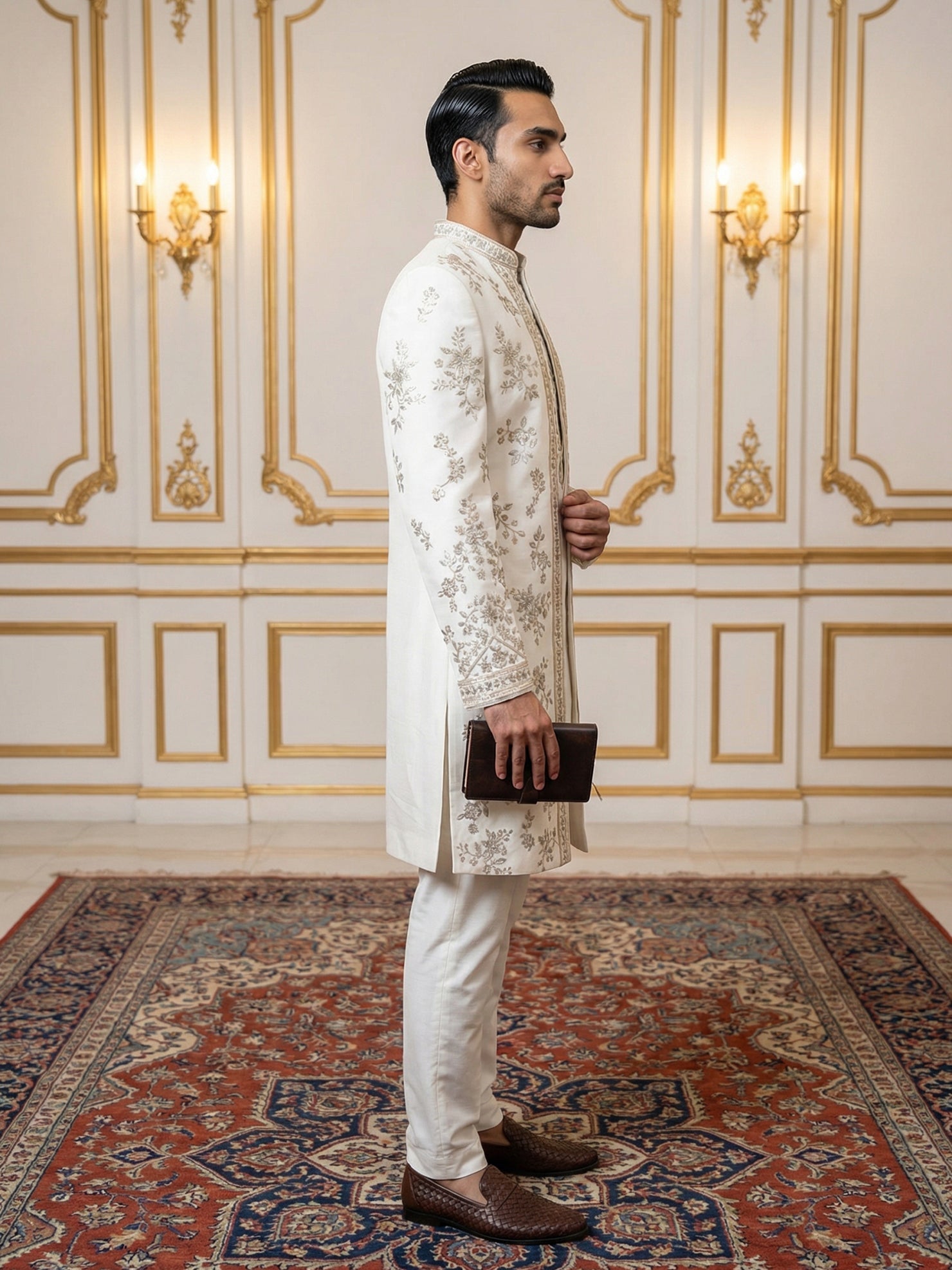 DesiQlo Men Embroidered Indo Western Set - White - 50JIND_140White_S