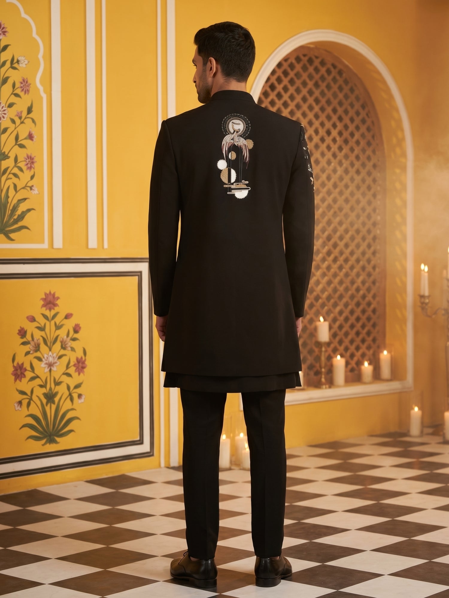 DesiQlo Men Embroidered Indo Western Set - Black - 50JIND_141Black_S
