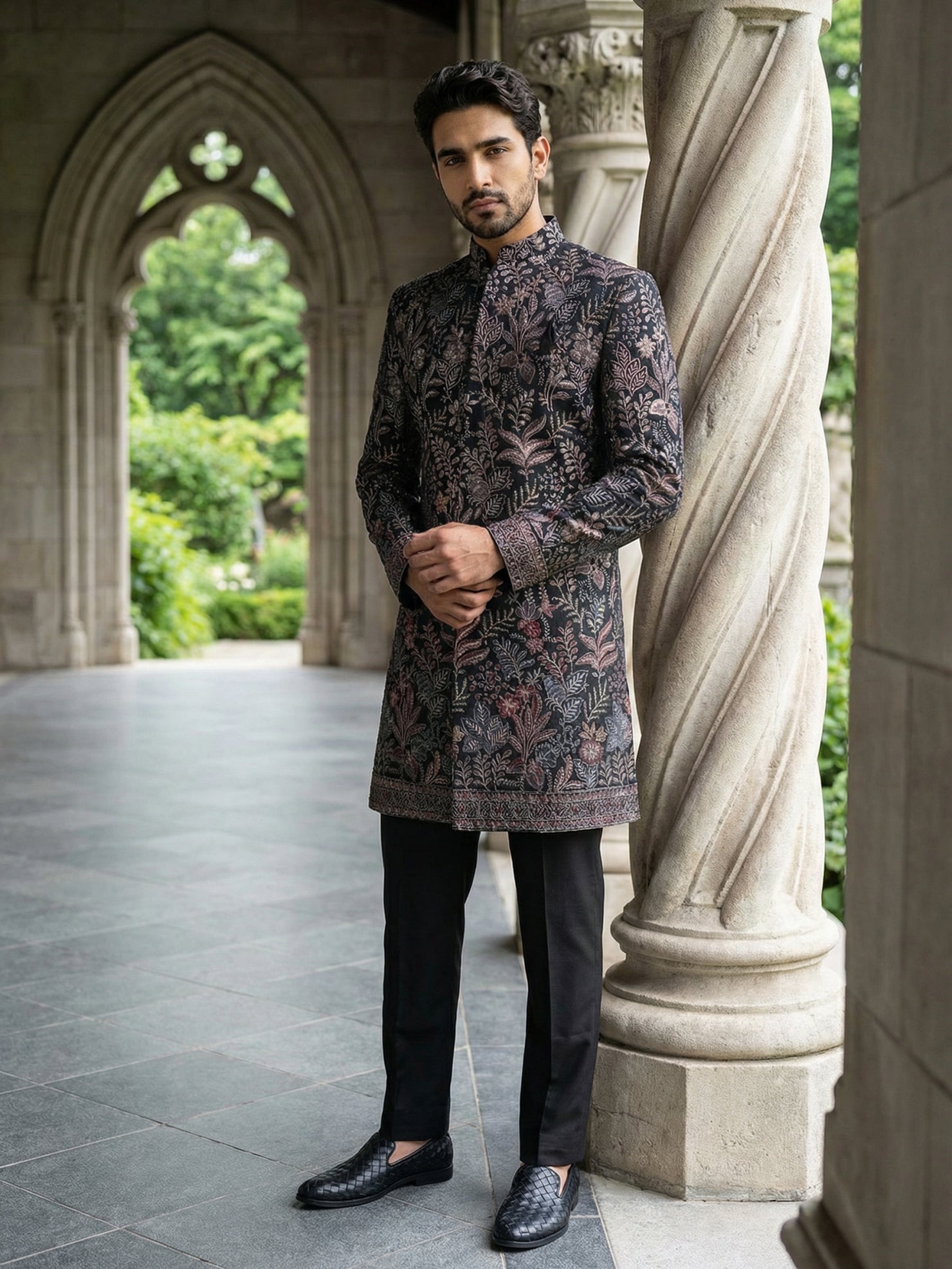 DesiQlo Men Embroidered Indo Western Set - Black - 50JIND_142Black_S