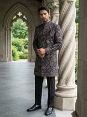 Ethnic Velvet Embroidered Sherwani Set ( 50JIND 142Black S )