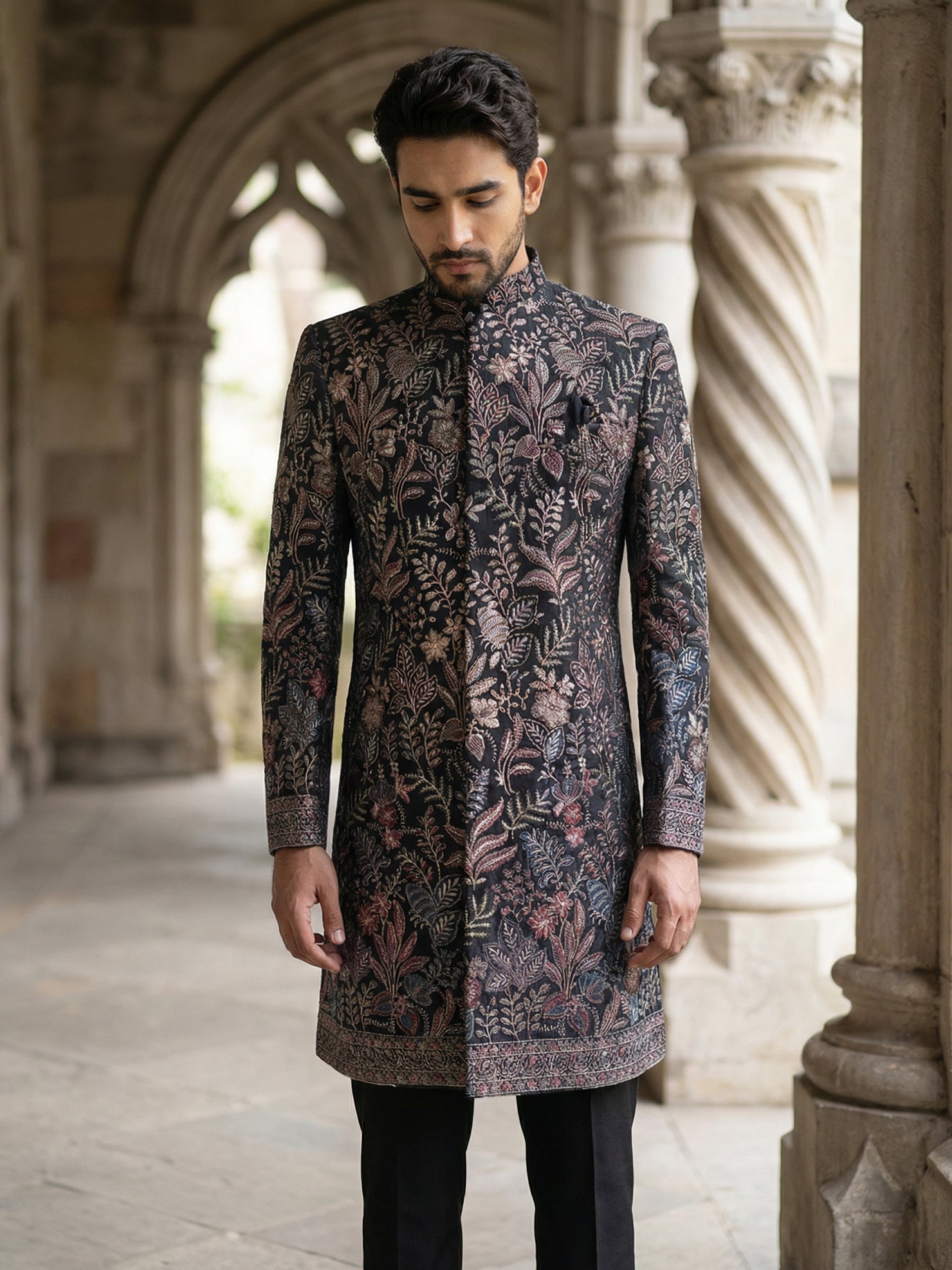DesiQlo Men Embroidered Indo Western Set - Black - 50JIND_142Black_S