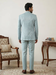 Cotton Blend Textured Indo-Western Set ( 50JIND 143Sky S )