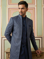 Designer Cotton Blend Sherwani Set ( 50JIND 144Navy S )