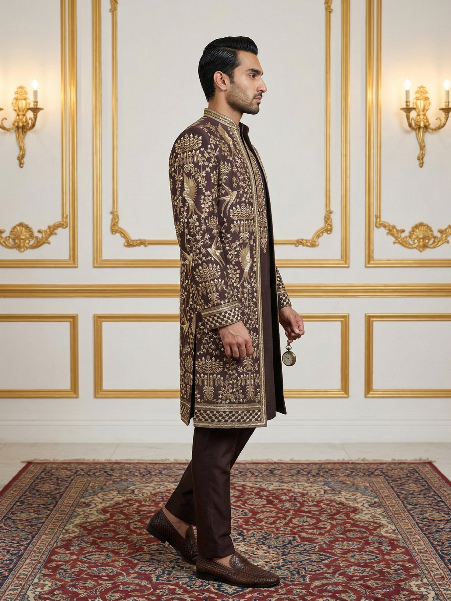 DesiQlo Men Embroidered Indo Western Set - Purple - 50JIND_146Purple_S