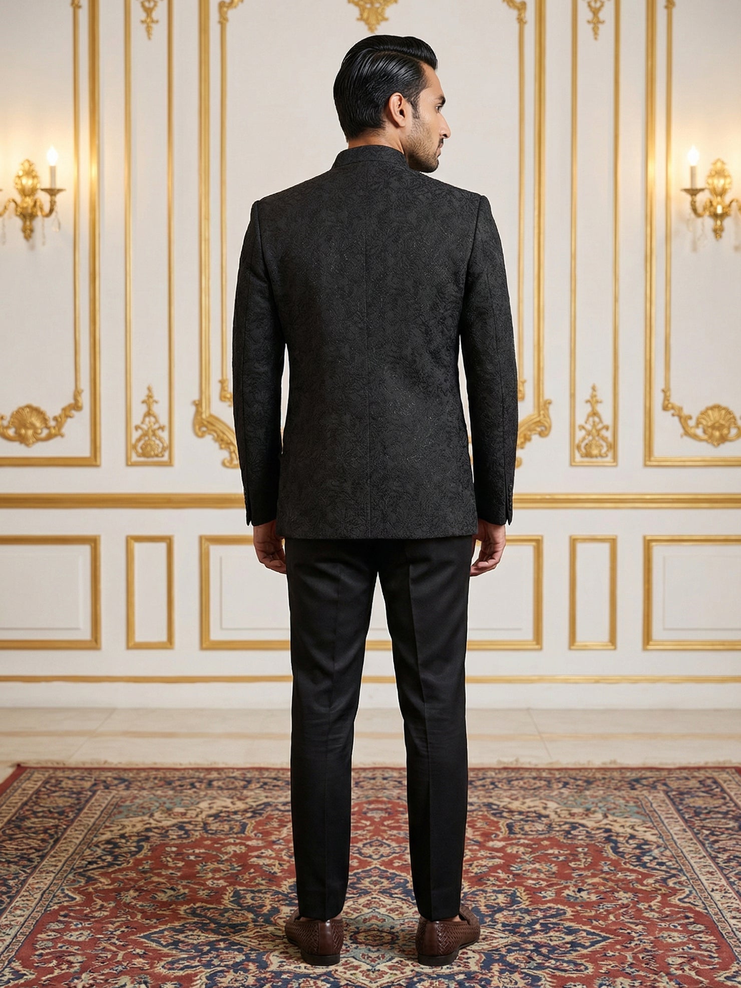 DesiQlo Men Embroidered Indo Western Set - Black - 50JIND_147Black_S