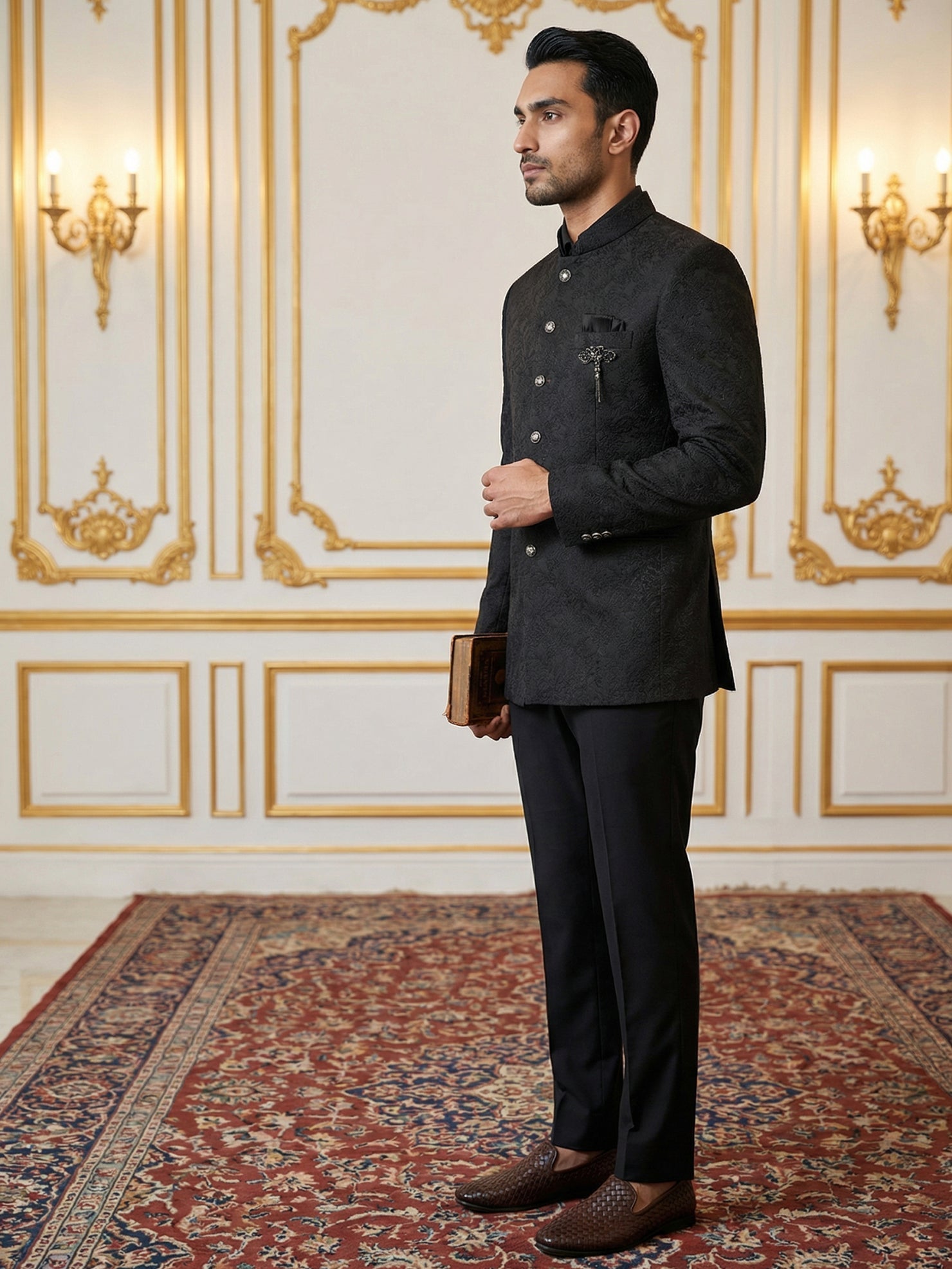 DesiQlo Men Embroidered Indo Western Set - Black - 50JIND_147Black_S
