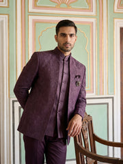 Men’s Premium Embroidered Indo-Western Set ( 50JIND 147Purple )
