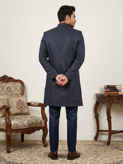 Classic Woven Jacquard Indo-Western Set ( 50JIND 148Navy S )