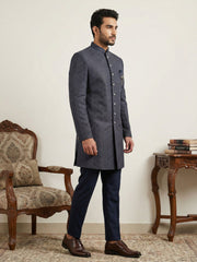Classic Woven Jacquard Indo-Western Set ( 50JIND 148Navy S )