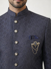 Classic Woven Jacquard Indo-Western Set ( 50JIND 148Navy S )