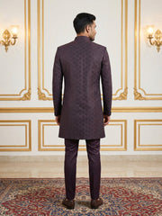 Classic Woven Jacquard Indo-Western Set ( 50JIND 148Wine S )