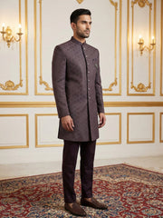 Classic Woven Jacquard Indo-Western Set ( 50JIND 148Wine S )