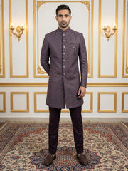 Classic Woven Jacquard Indo-Western Set ( 50JIND 148Wine S )