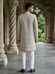 Embroidered Cotton Blend Indo-Western Set ( 50JIND 149Beige S )