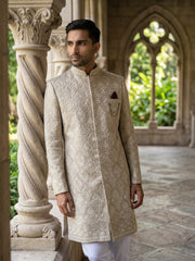 Embroidered Cotton Blend Indo-Western Set ( 50JIND 149Beige S )