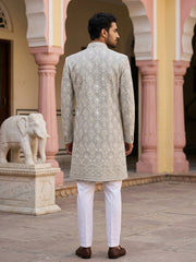 Embroidered Cotton Blend Indo-Western Set ( 50JIND 149Grey S )