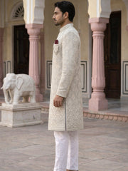 Embroidered Cotton Blend Indo-Western Set ( 50JIND 149Grey S )