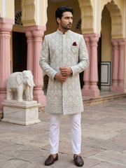 Embroidered Cotton Blend Indo-Western Set ( 50JIND 149Grey S )