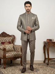 Cotton Blend Textured Indo-Western Set ( 50JIND 150Brown S )
