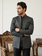 Cotton Blend Textured Indo-Western Set ( 50JIND 150Grey S )
