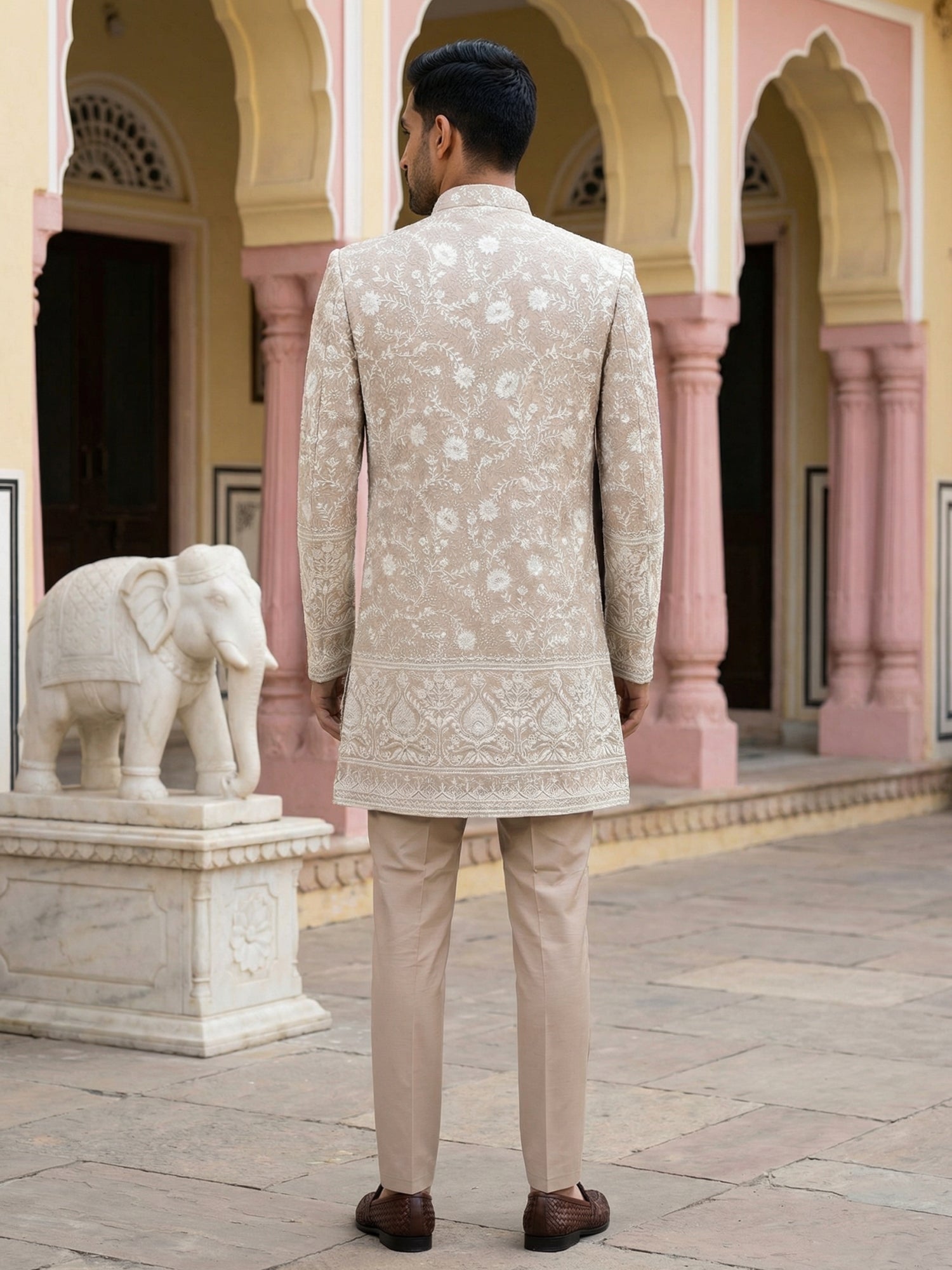 DesiQlo Men Embroidered Indo Western Set - Brown