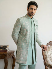 Japanese Embroidered Indo-Western Set ( 50JIND 151Green S )