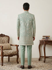 Japanese Embroidered Indo-Western Set ( 50JIND 151Green S )