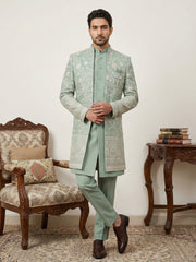 Japanese Embroidered Indo-Western Set ( 50JIND 151Green S )