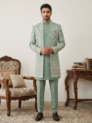 Japanese Embroidered Indo-Western Set ( 50JIND 151Green S )
