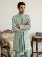 Japanese Embroidered Indo-Western Set ( 50JIND 151Green S )
