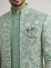 Japanese Embroidered Indo-Western Set ( 50JIND 151Green S )
