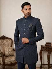 Woven Design Jacquard Indo-Western Set ( 50JIND 152Navy )