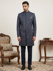 Woven Design Jacquard Indo-Western Set ( 50JIND 152Navy )