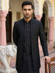Silk Embroidered Indo-Western Set ( 50JIND 154Black S )