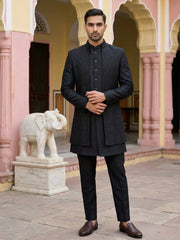 Silk Embroidered Indo-Western Set ( 50JIND 154Black S )