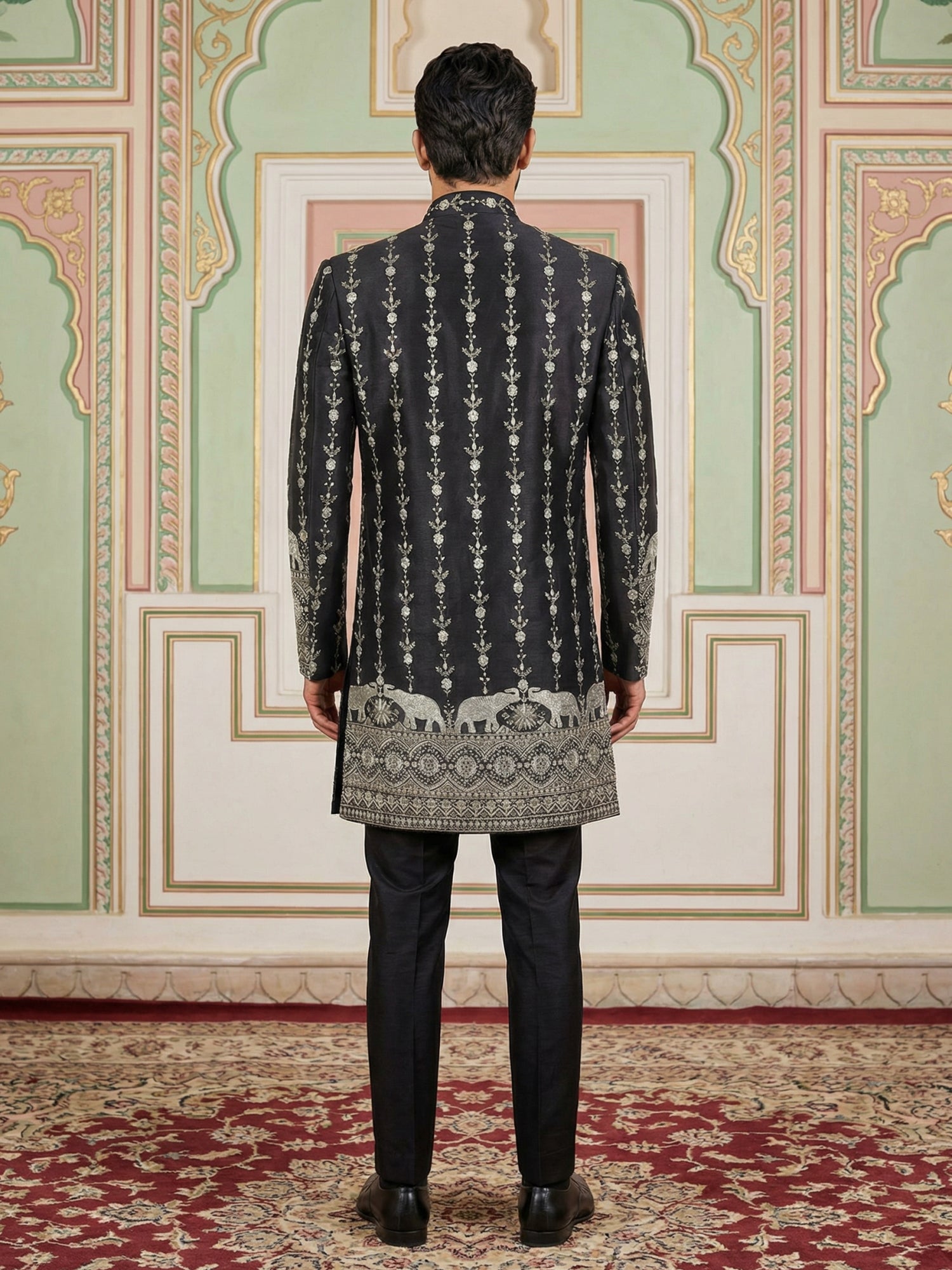 DesiQlo Men Embroidered Indo Western Set - Black - 50JIND_157Black_S