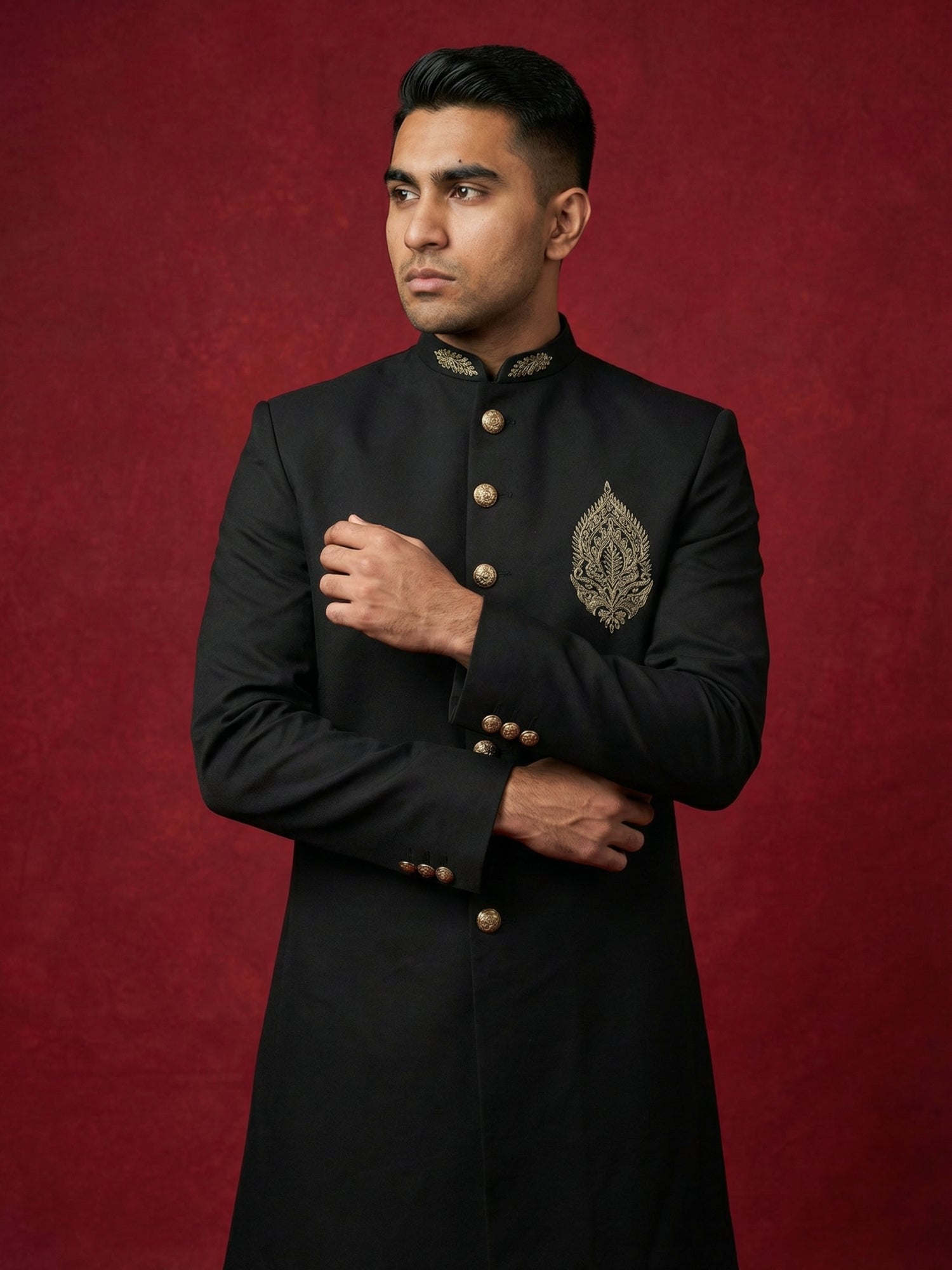 DesiQlo Men Solid Indo Western Set - Black