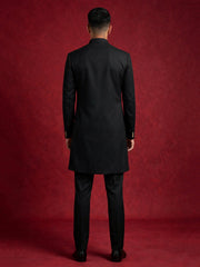 Men's Cotton Blend Indo-Western Set with Zari Work ( 50JIND 159Black S )